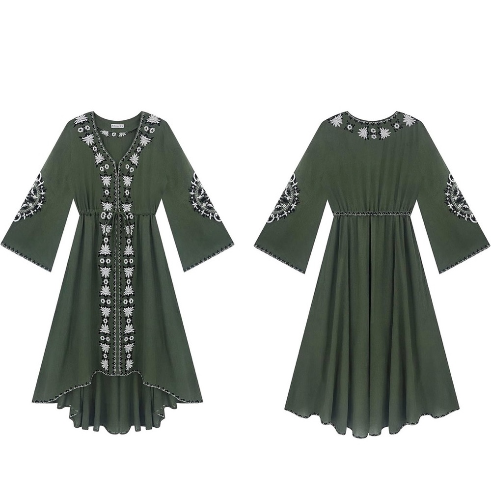 Vintage Floral Embroidered High Low Long Dresses